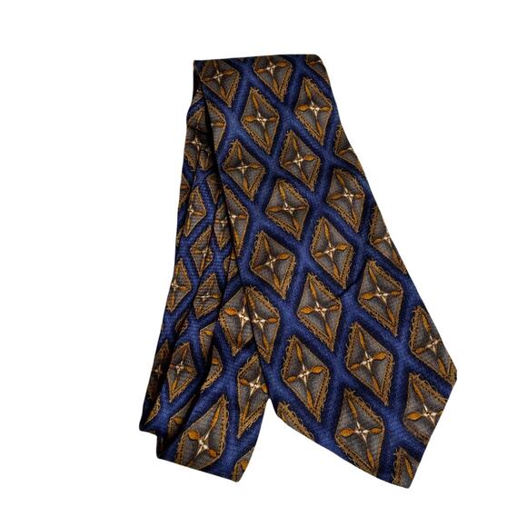 J Z RICHARDS Silk Handmade Blue Diamond Dress Tie Orange Work Wear Office - Picture 1 of 2